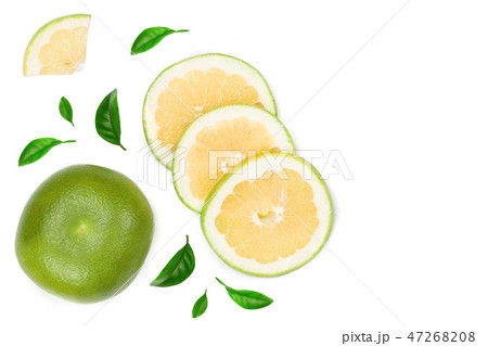 Citrus Sweetie or Pomelit, oroblanco with leaf isolated on white background with copy space for your 47268208