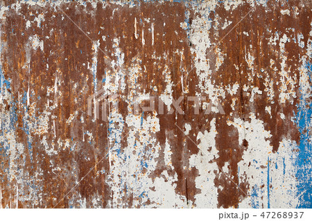 Surface of rusty metal wall with shabby blue paint 47268937