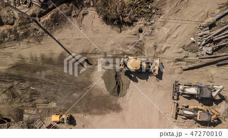 Aerial directly above top down view of a construction site. Aerial directly above top down view of a construction site. 47270010