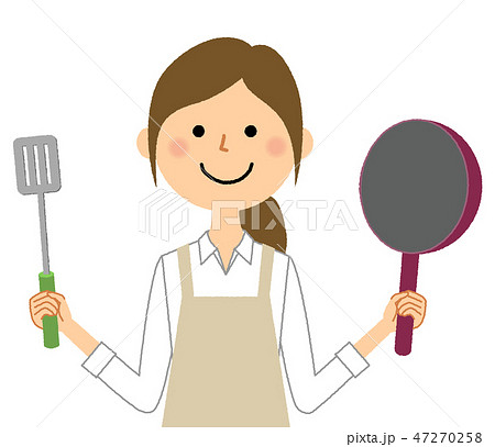 エプロンの女性　料理 47270258