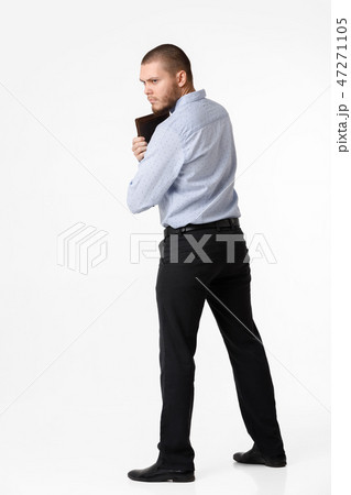 businessman with leather case on white background 47271105