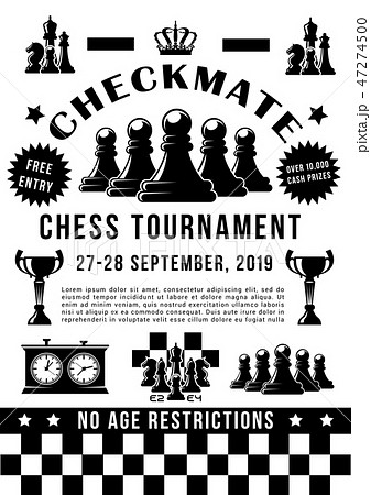 Chess sport tournament, game pieces and timer 47274500