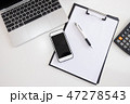 Top view of laptop smartphone paper calculator 47278543
