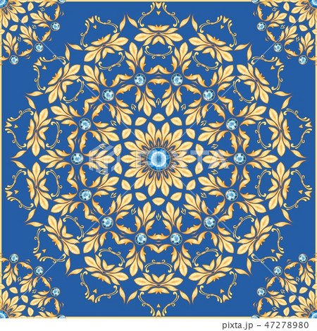 Square composition with golden scrolls and gems 47278980