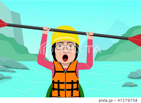 Senior woman having fun in water rafting, vector 47279738
