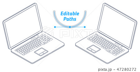 The isometric wireframe model of office laptop set 47280272