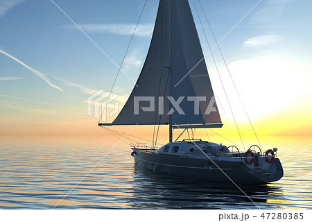 Sailing on sea and sunset 3d illustration 47280385