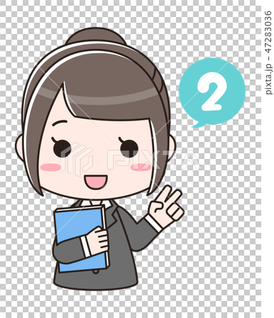 A woman with a document representing the number 2 by hand (with bust up / numbers) 47283036