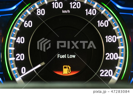 Fuel Low warning on gauge red light icon alert Fuel Low warning on gauge red light icon alert 47283084