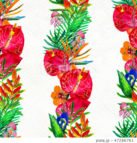 Seamless pattern With Tropical Flowers. Watercolor Background 47286761