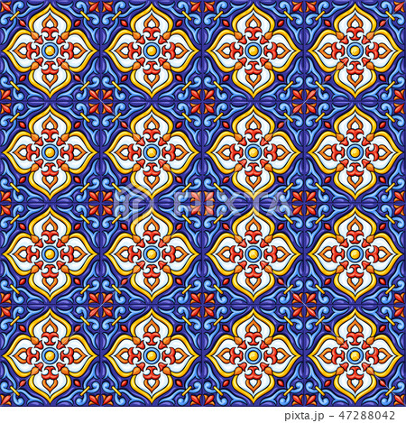 Mexican talavera ceramic tile pattern. Ethnic folk ornament. Mexican talavera ceramic tile pattern. Ethnic folk ornament. 47288042
