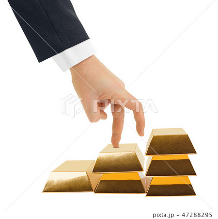 Hand and stairs made of gold bars Hand and stairs made of gold bars 47288295