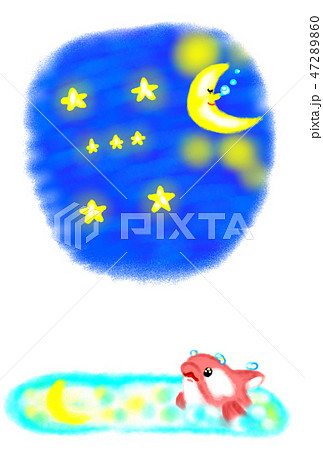 オリオン座と月の星空の下 海で見とれるシャチ のイラスト素材