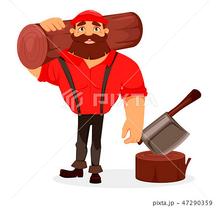 Lumberjack. Handsome logger. Cartoon character 47290359