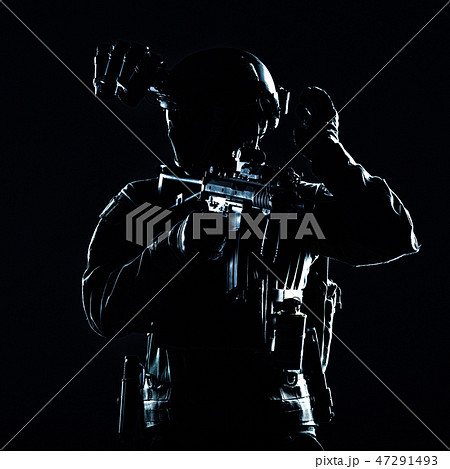 Counter terrorist team member soldier studio portrait Counter terrorist team member soldier studio portrait 47291493