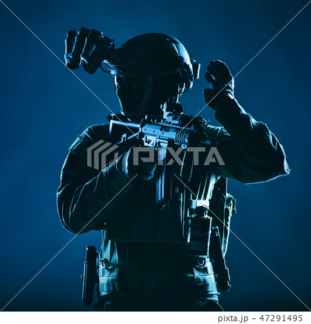 Counter terrorist team member soldier studio portrait Counter terrorist team member soldier studio portrait 47291495