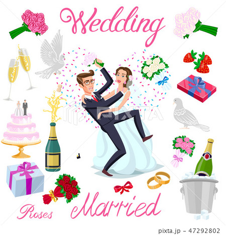 set vector wedding just married couple newlyweds  47292802