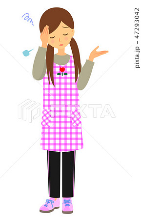 頭を抱える 女性保育士 全身のイラスト素材