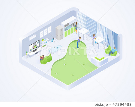 Coworking Office Lounge Interior Isometric Vector 47294483