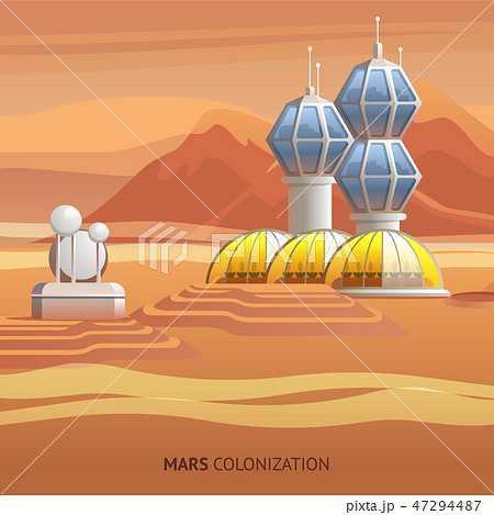 Flat Illustration Scientific Base on Surface Mars 47294487