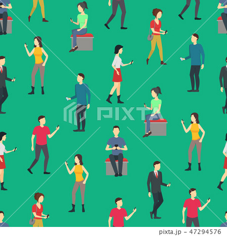 Cartoon Characters People Watch Cell Phones Seamless Pattern Background. Vector 47294576