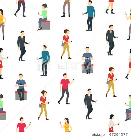 Cartoon Characters People Watch Cell Phones Seamless Pattern Background. Vector 47294577