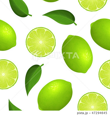Realistic Detailed 3d Whole Green Fruit Lime and Slice Seamless Pattern Background . Vector 47294645