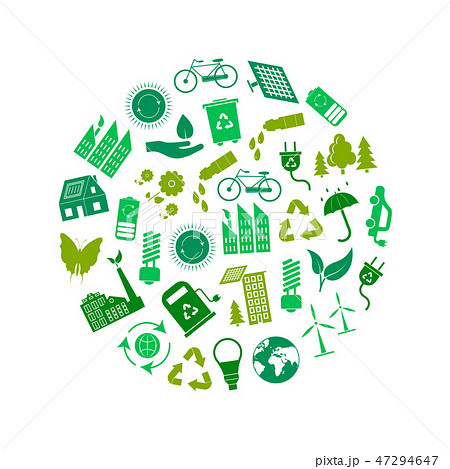 Cartoon Ecology Signs Green Round Design Template Ad. Vector 47294647