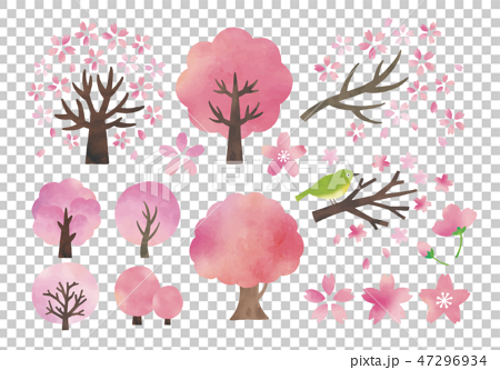 桜の木水彩セットのイラスト素材