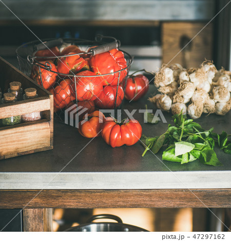 Kitchen counter with ingredients for cooking 47297162