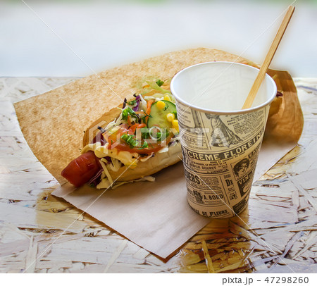Hot Hotdog and Hot Drink Hot Hotdog and Hot Drink 47298260