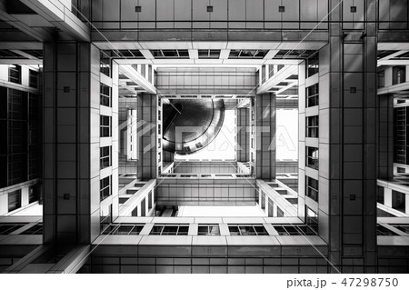 Bottom view on Headquarters of Fuji TV at Odaiba island, Tokyo, Japan 47298750