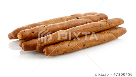 Breadsticks or grissini on white background Breadsticks or grissini on white background 47300456