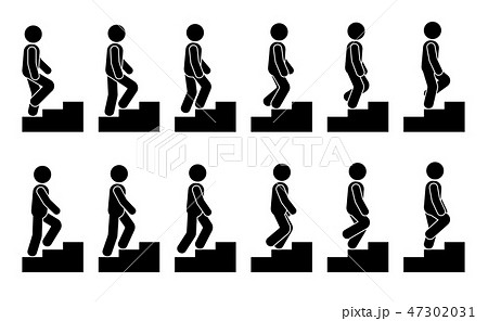 Stick figure male on stairs icon set Stick figure male on stairs icon set 47302031