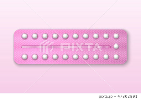 Vector Realistic Pink Packaging of Birth Control Pills in Blister Closeup Isolated. Contraceptive 47302891
