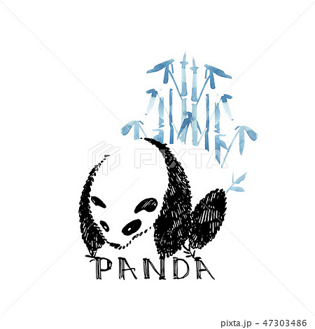 Hand drawn panda with bamboo. Vector illustration isolated on white. Panda Logo Design Inspiration. Hand drawn panda with bamboo. Vector illustration isolated on white. Panda Logo Design Inspiration. 47303486