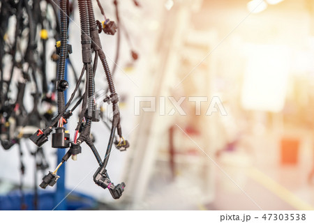 Bunch of wiring harnesses. Automobile industry 47303538