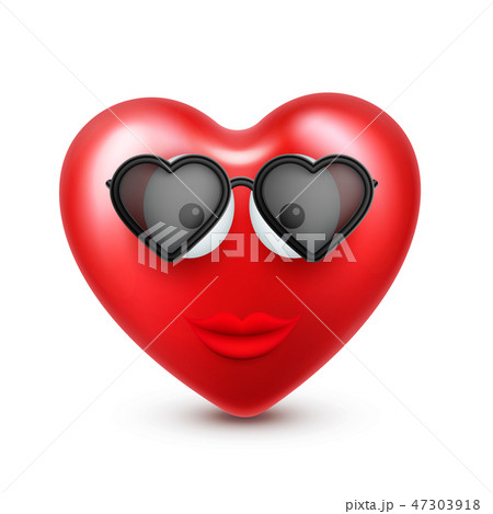 Heart smiley emoji vector for Valentines Day. Funny red face with expressions and emotions. Love 47303918