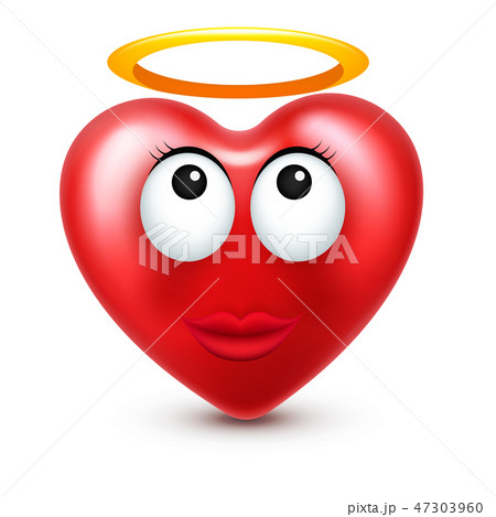 Heart smiley emoji vector for Valentines Day. Funny red face with expressions and emotions. Love 47303960