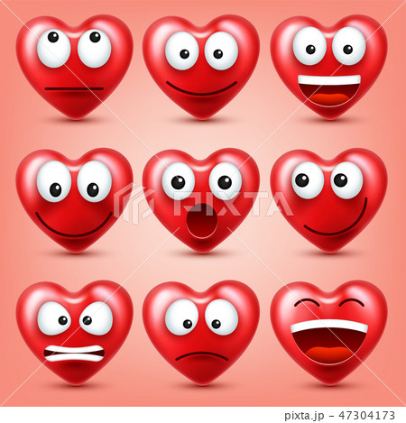 Heart smiley emoji vector set for Valentines Day. Funny red face with expressions and emotions. Love Heart smiley emoji vector set for Valentines Day. Funny red face with expressions and emotions. Love 47304173