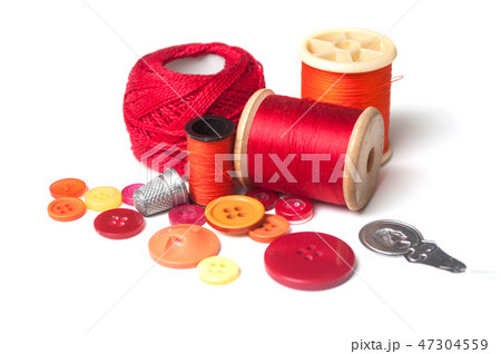 closeup of sewing set on white background 47304559