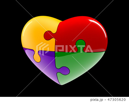 4 part jigsaw puzzle heart diagram illustration isolated on black background 47305620