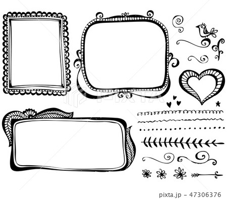 Hand drawn vector border line frame elements set  47306376