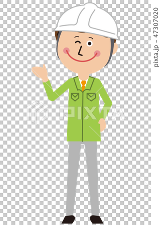Worker in a pop green uniform male guidance Worker in a pop green uniform male guidance 47307020