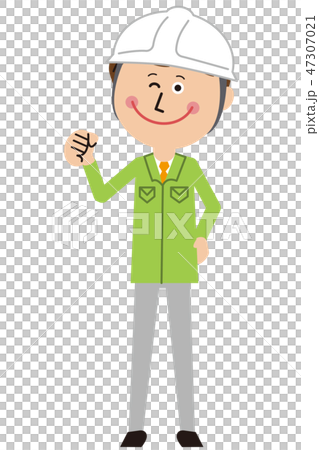 Worker in pop green uniform male guts pose Worker in pop green uniform male guts pose 47307021