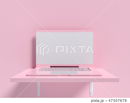 Minimal idea concept. Laptop  mock-up on shelf 47307679