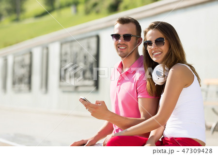 Beautiful couple spending weekend outdoors Beautiful couple spending weekend outdoors 47309428