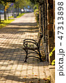 park bench in a city in autumnal sun 47313898