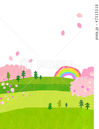 自然風景 丘 山 空 桜 コラージュのイラスト素材