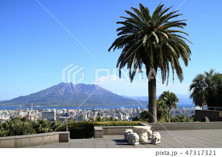 長島美術館から見る桜島と鹿児島市の街並み 長島美術館から見る桜島と鹿児島市の街並み 47317321